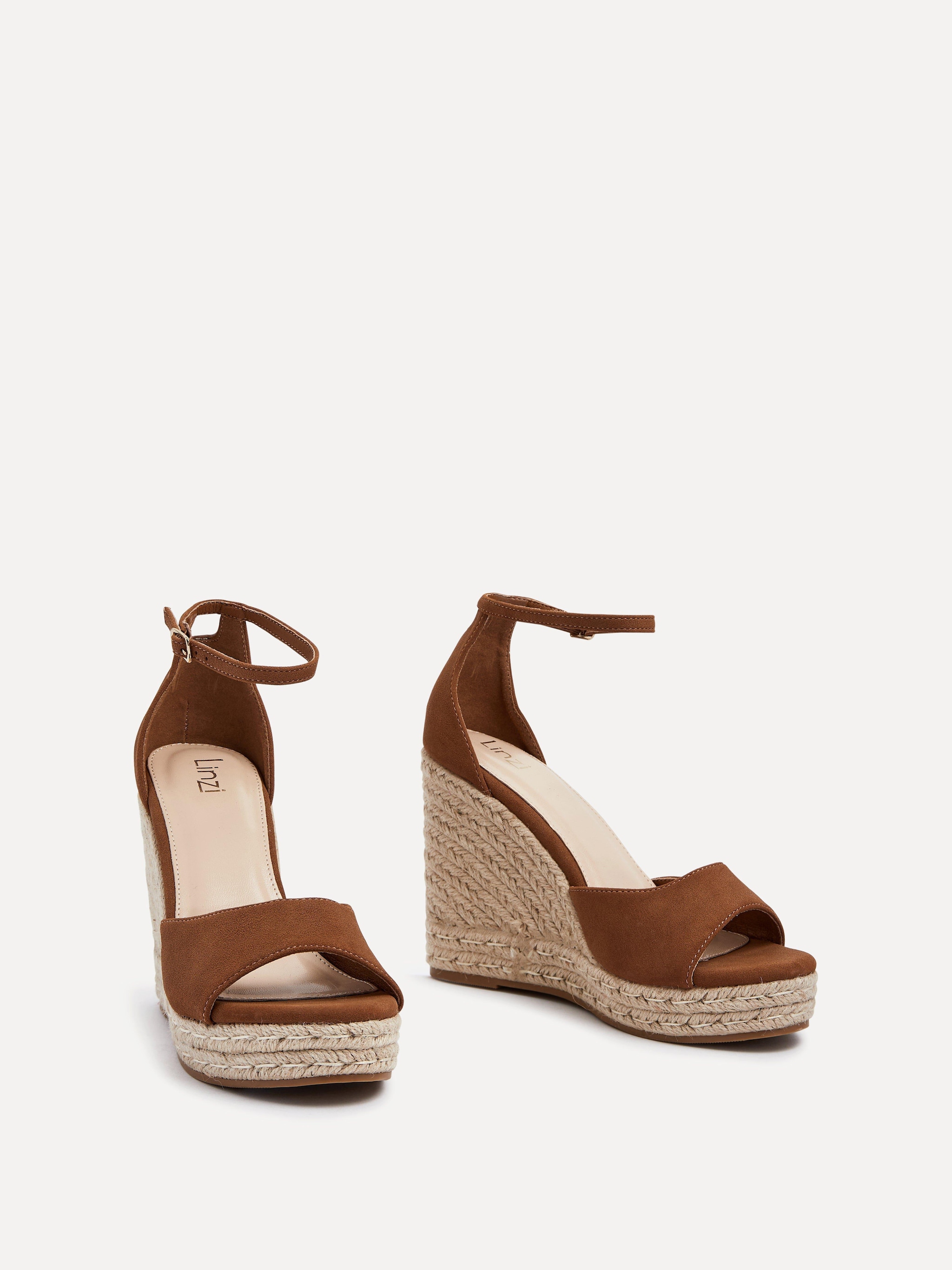 Linzi Gracio Tan Faux Suede Rope Platform Wedge