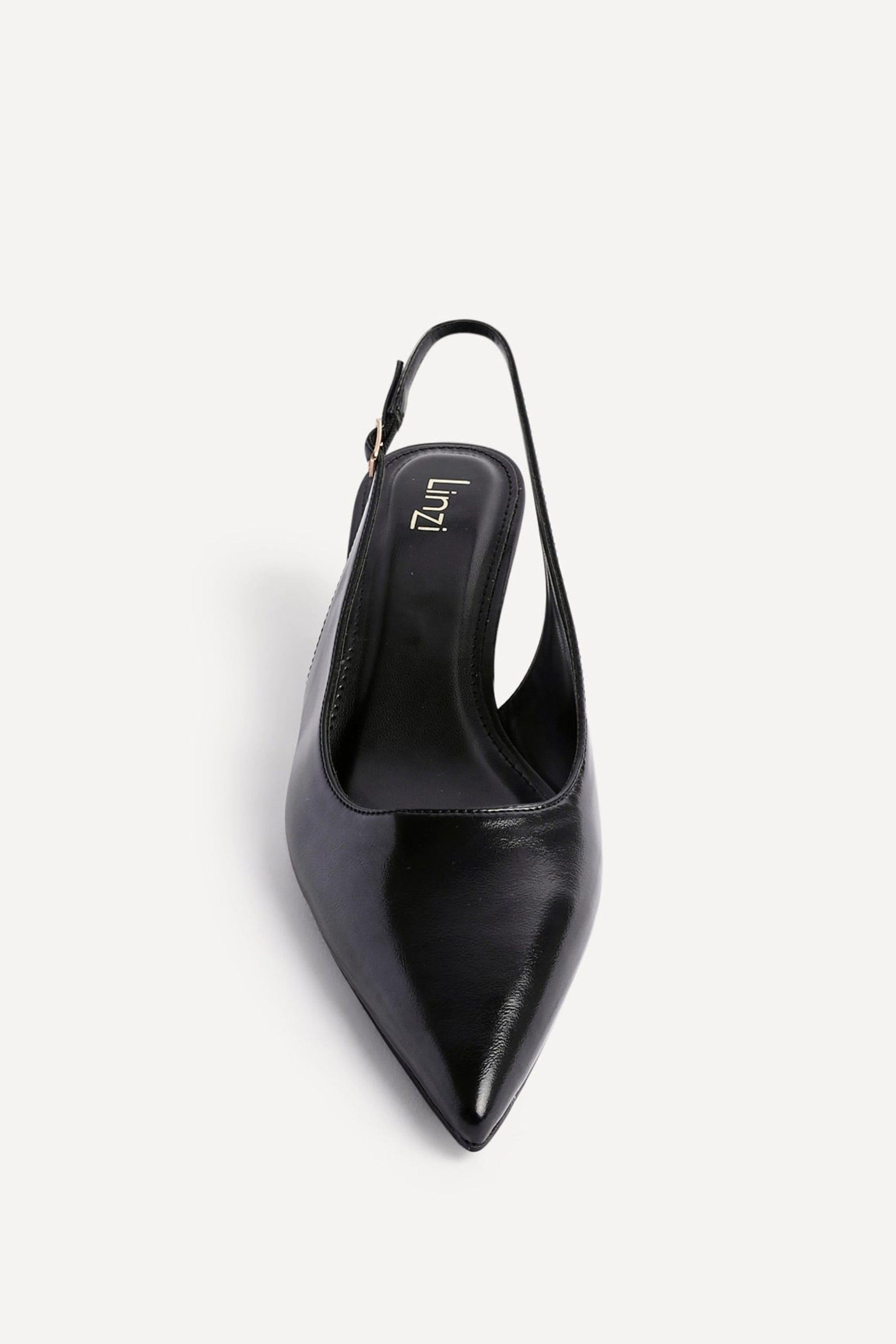 Linzi Elvira Black Faux Leather Slingback Kitten Court Heels image 4