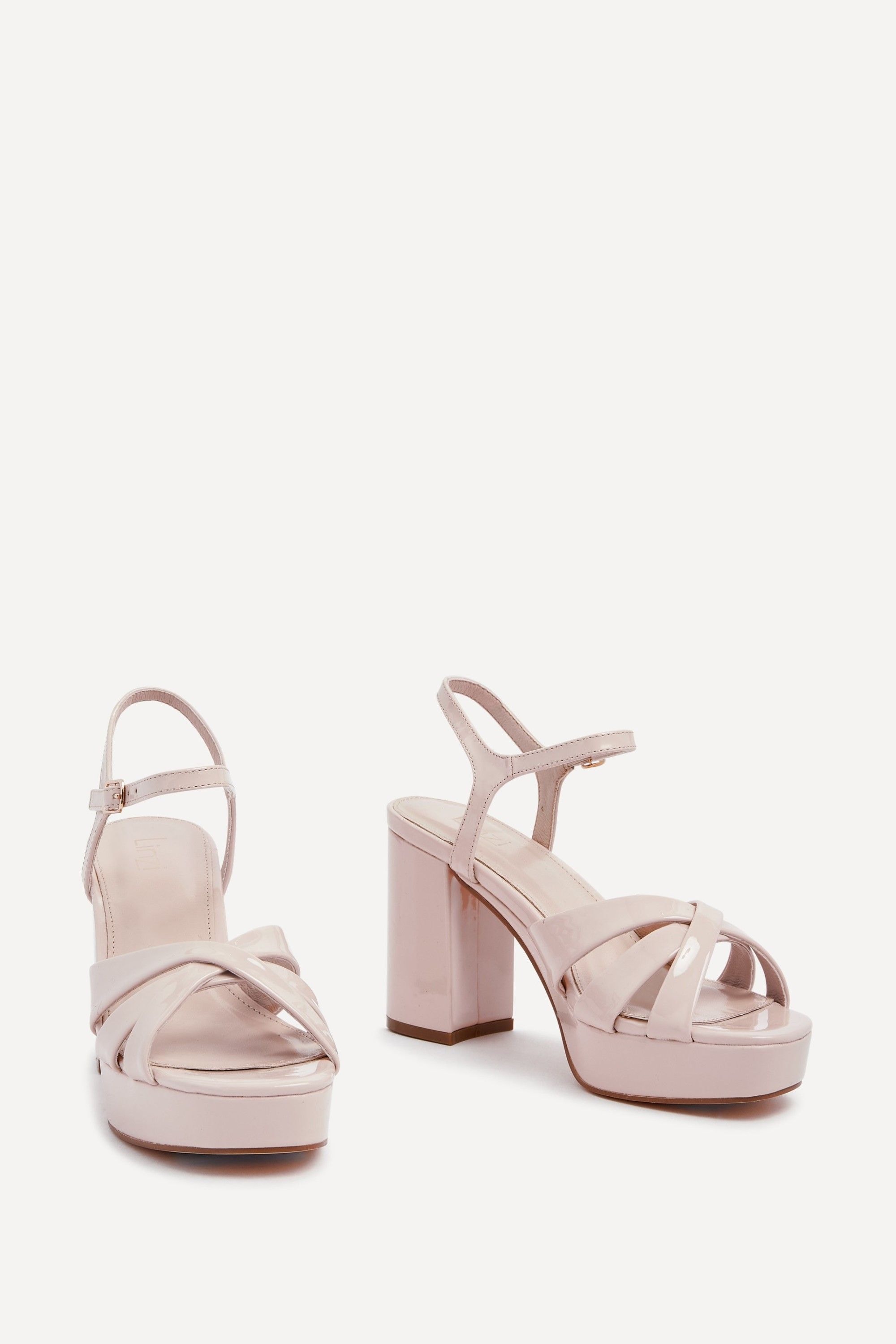 Linzi Keliah Nude Faux Patent Crossover Platform Heels image 3