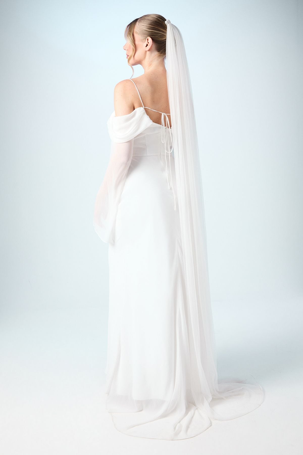 Coast Flare Sleeve Cowl Neck Chiffon Beach Wedding Dress Ivory image 3