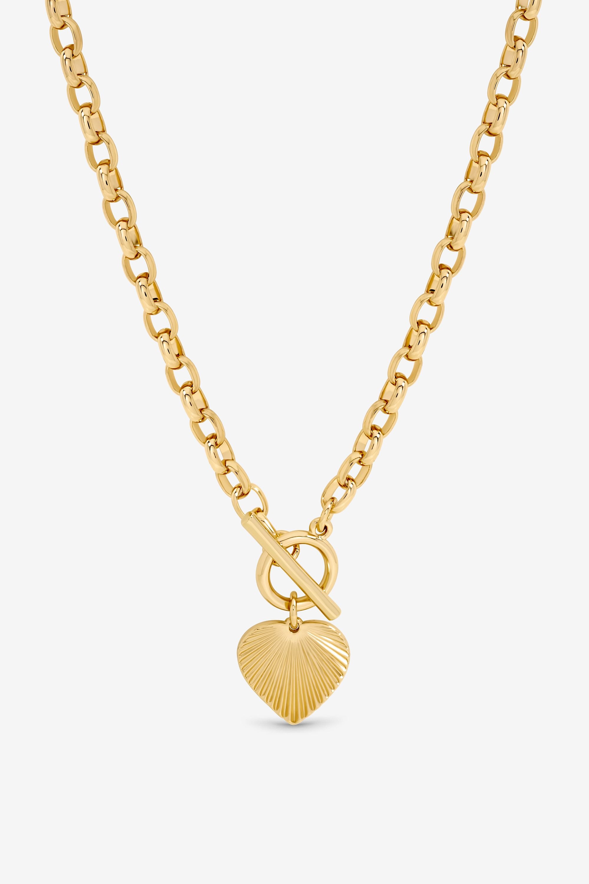Inicio Gold Plated Diamond Cut Heart T-Bar Necklace - Gift Pouch image 1