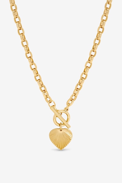 Inicio Gold Plated Diamond Cut Heart T-Bar Necklace - Gift Pouch