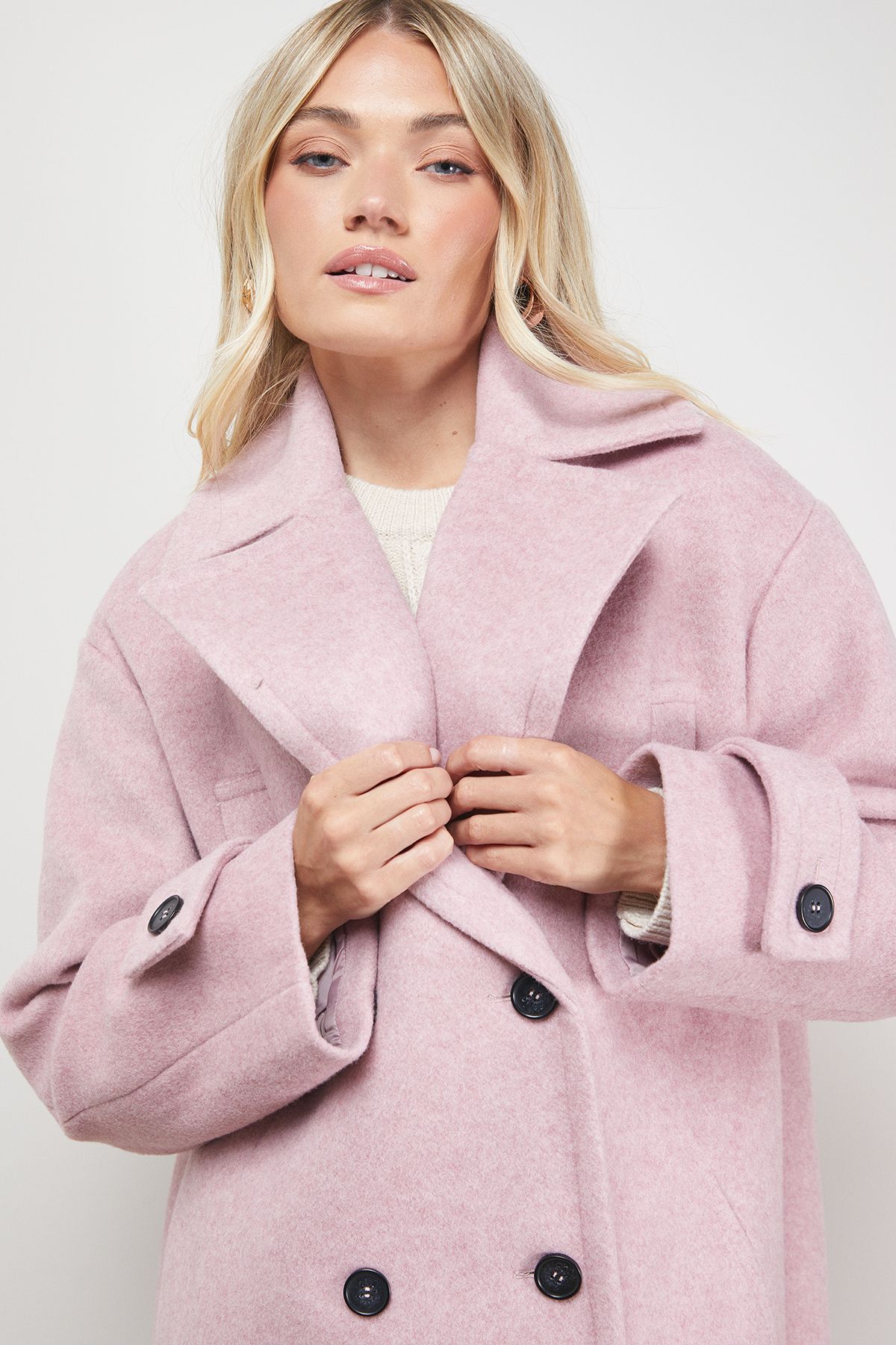 Oasis Brushed Relaxed Reefer Coat Pink image 4
