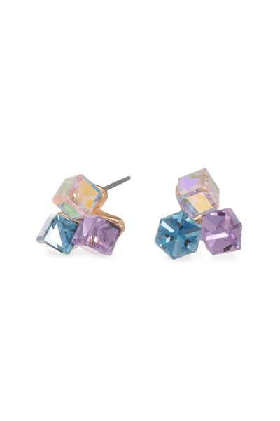 Jon Richard Jon Richard Radiance Collection- Gold Cube Stud Earrings Embellished With Crystals