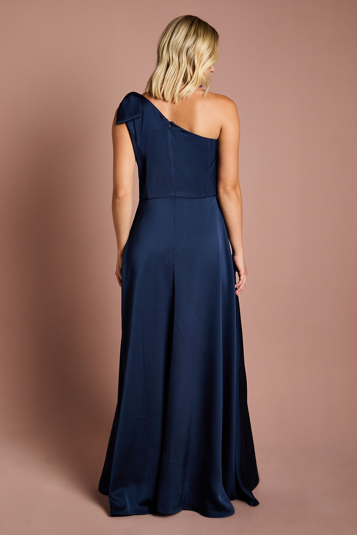 Coast Teen Coast One Shoulder Bow Bridesmaid Dress Navy image 3