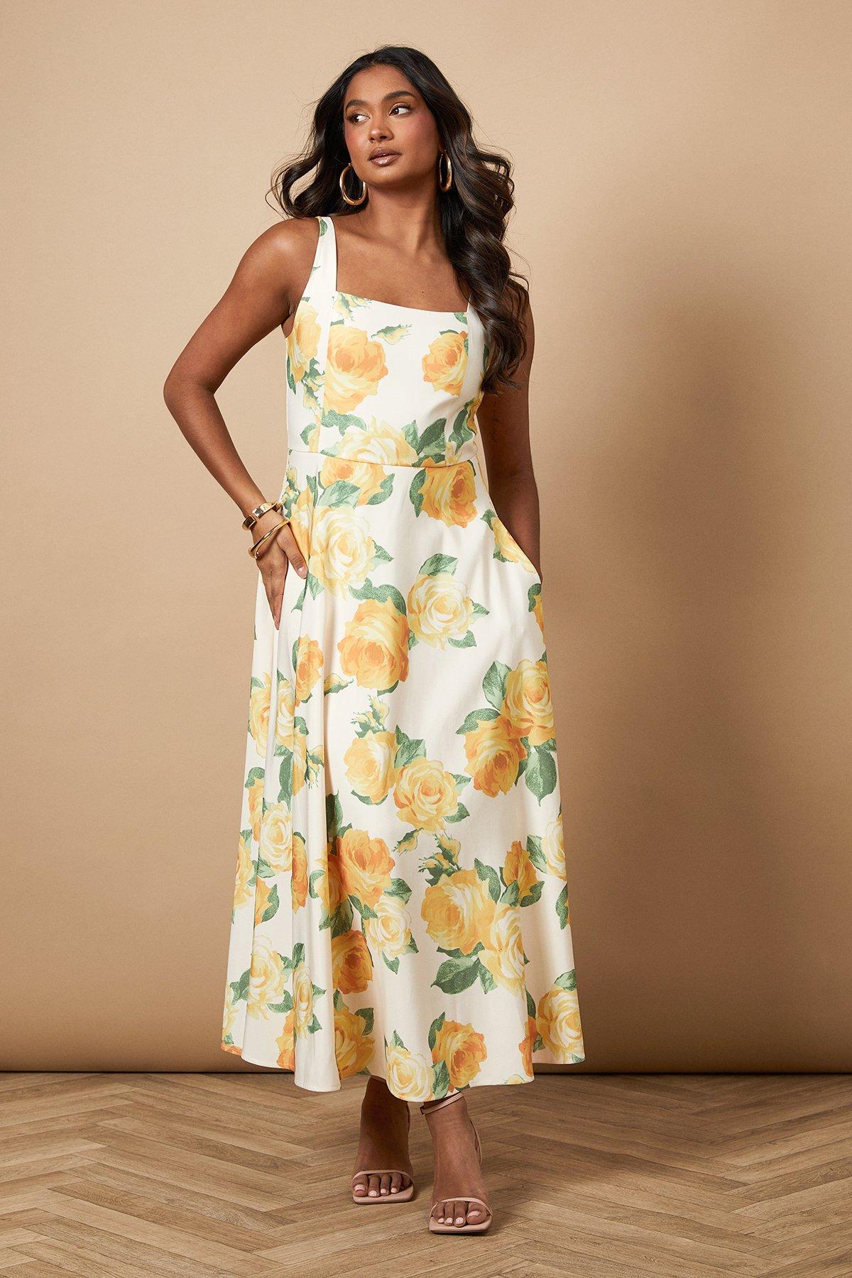 Oasis Ivory Floral Square Neck Maxi Dress PLT