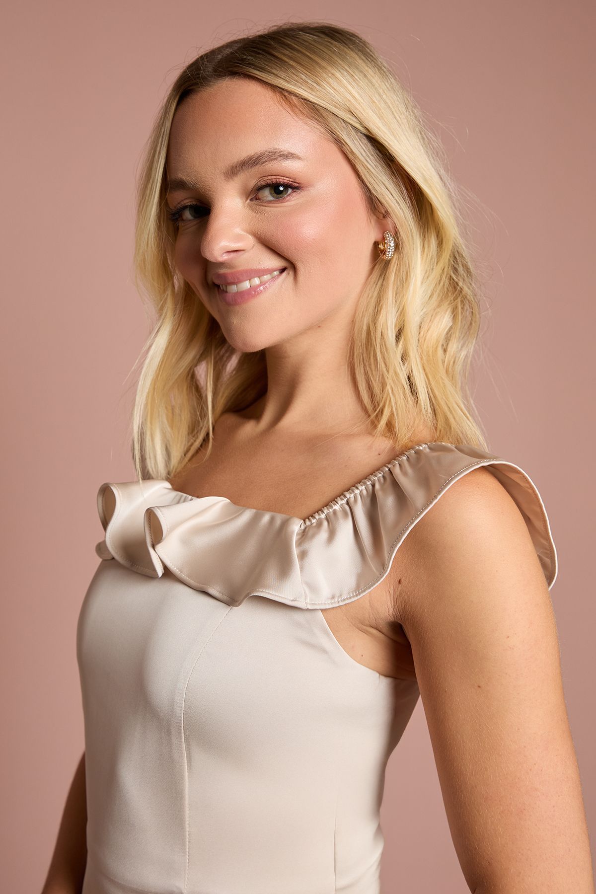 Coast Teen Coast Ruffle Strap Satin Bridesmaid Dress Champagne image 4