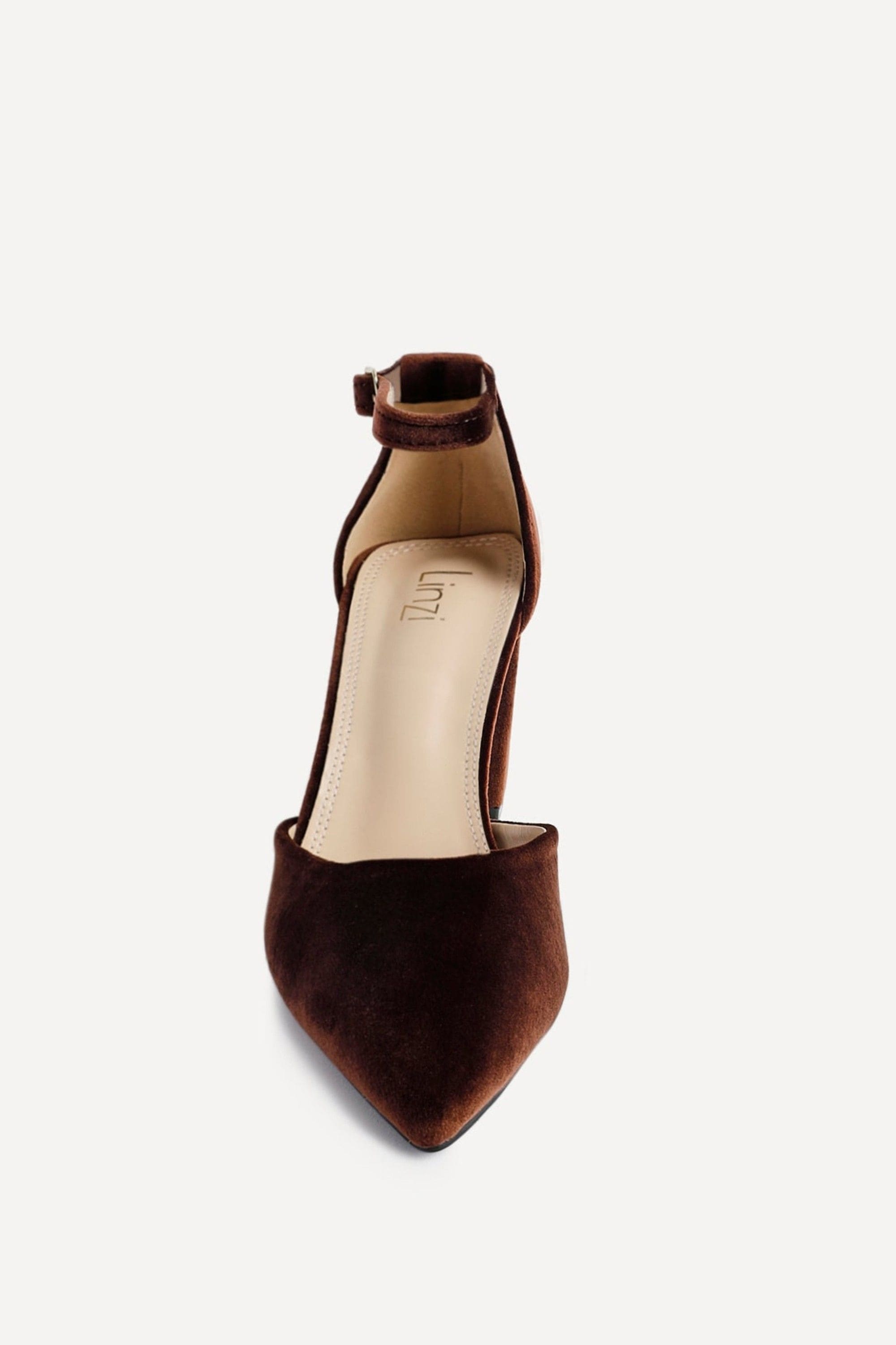 Linzi Glam Brown Velvet Pointed Block Heel Courts image 4