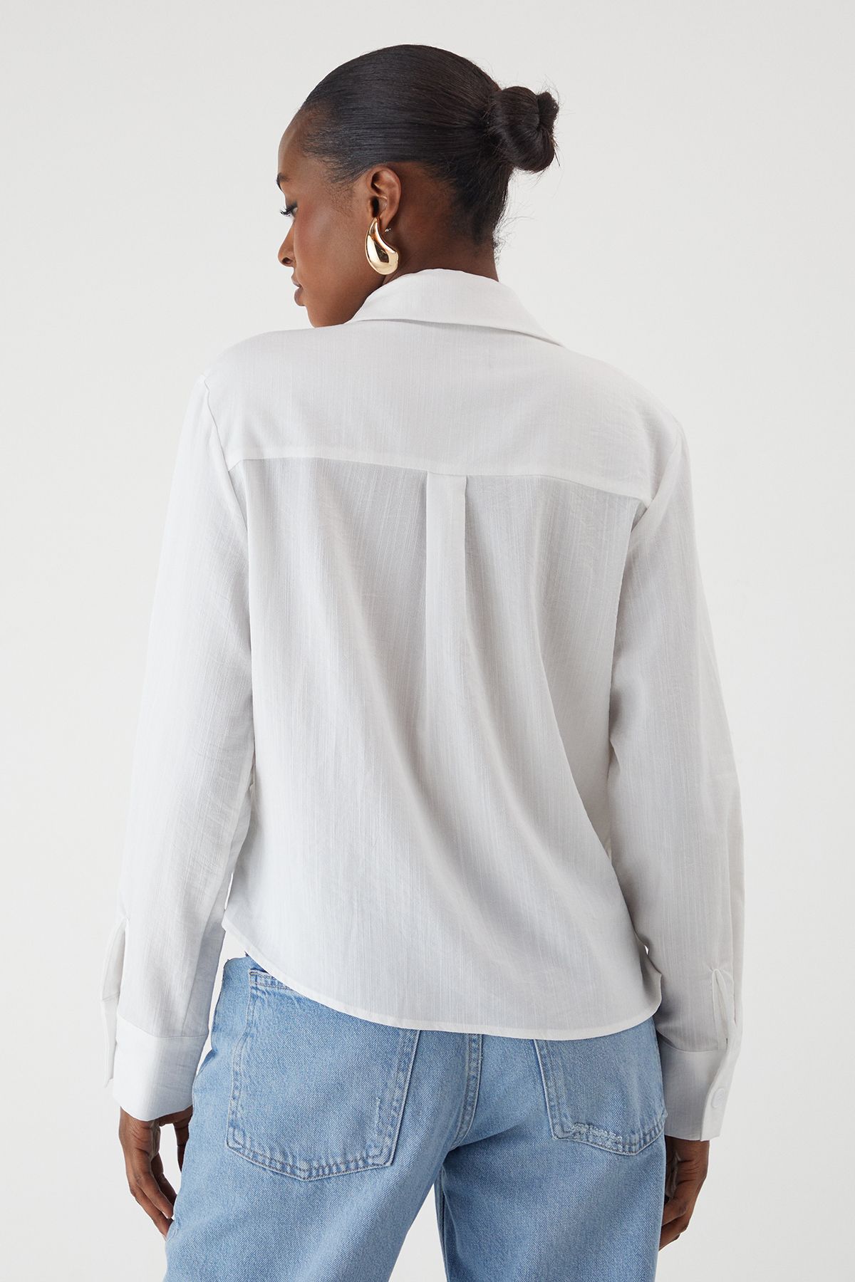 MissPap Linen Look Tie Side Oversized Shirt White image 3
