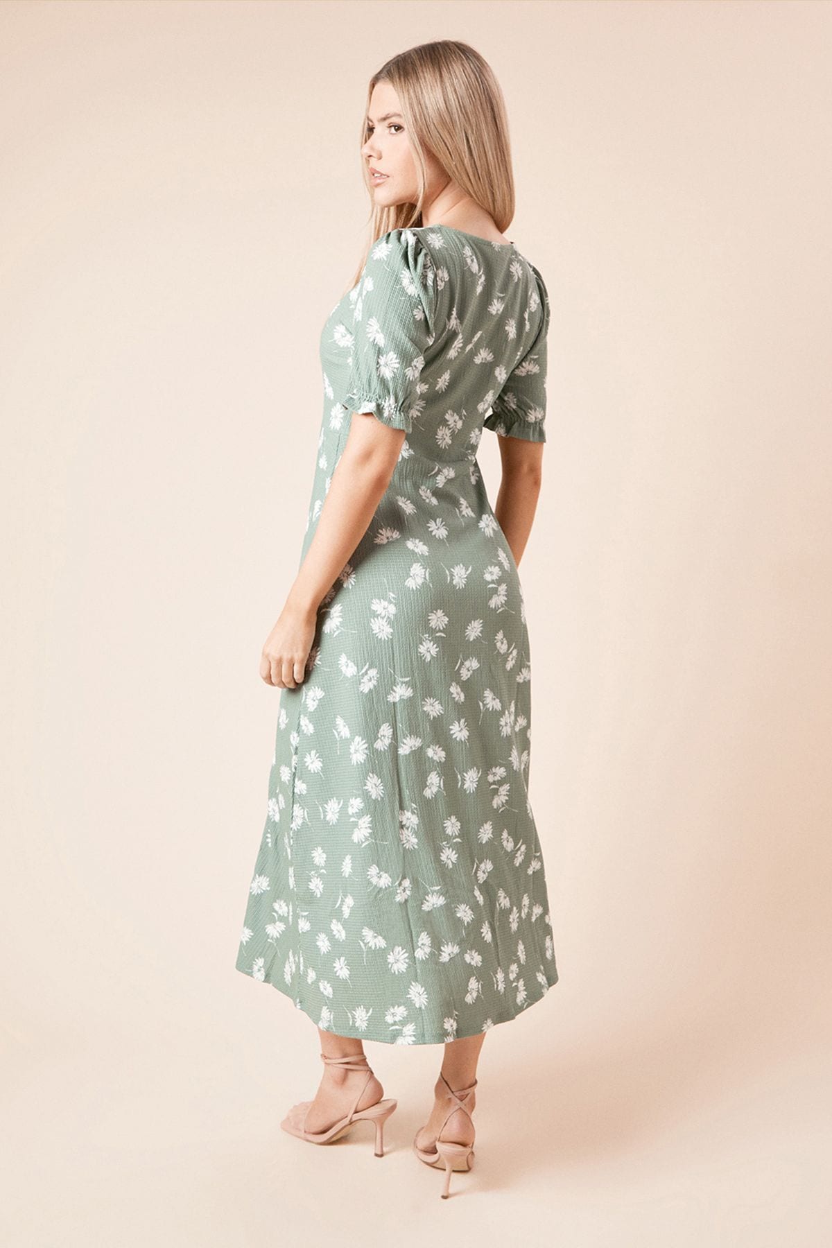 Dorothy Perkins Khaki Ditsy Print Short Sleeve Jersey Midi Dress Khaki image 3