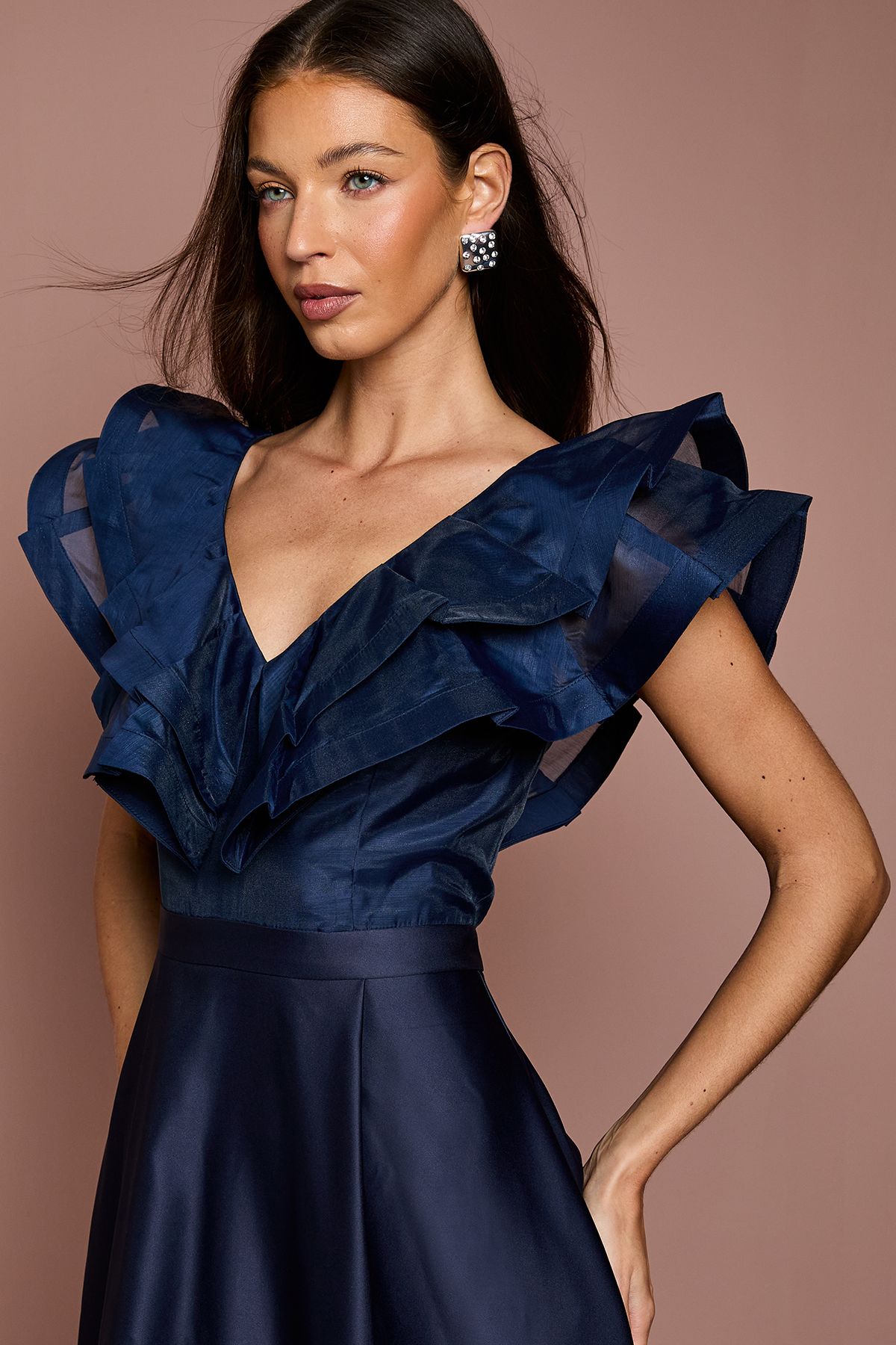 Coast Volume Frill Shoulder Midi Dress Navy image 2