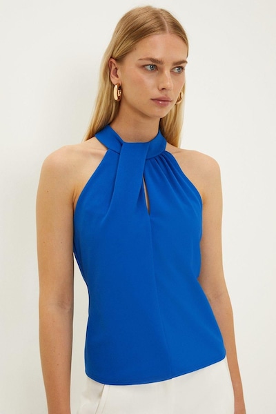 Oasis Stretch Crepe Twist Halterneck Top Cobalt