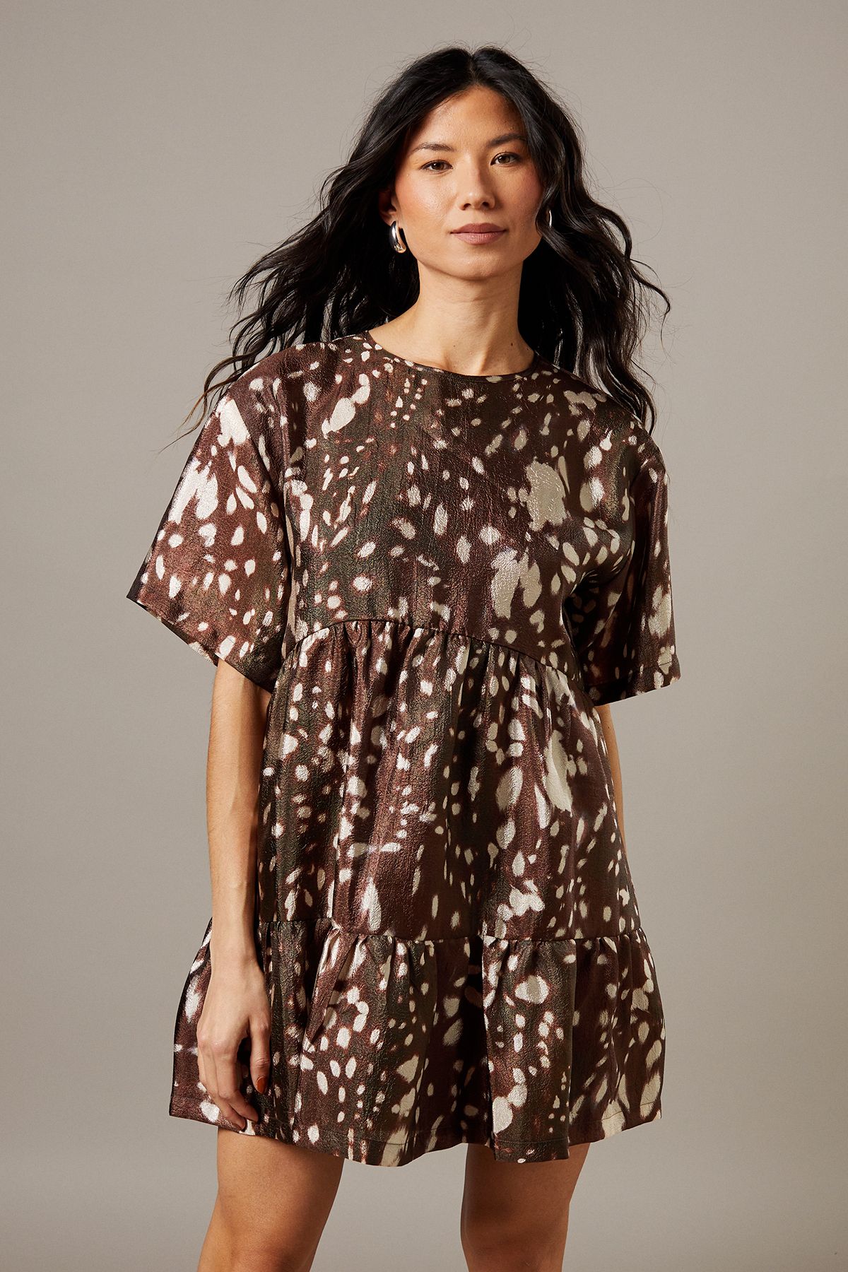 Warehouse Organza T Shirt Smock Mini Dress Fawn image 1