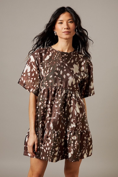 Warehouse Organza T Shirt Smock Mini Dress Fawn