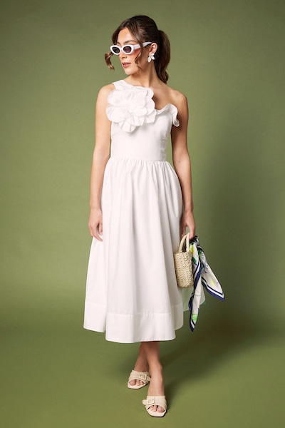 Coast One Shoulder Corsage Midi Dress White