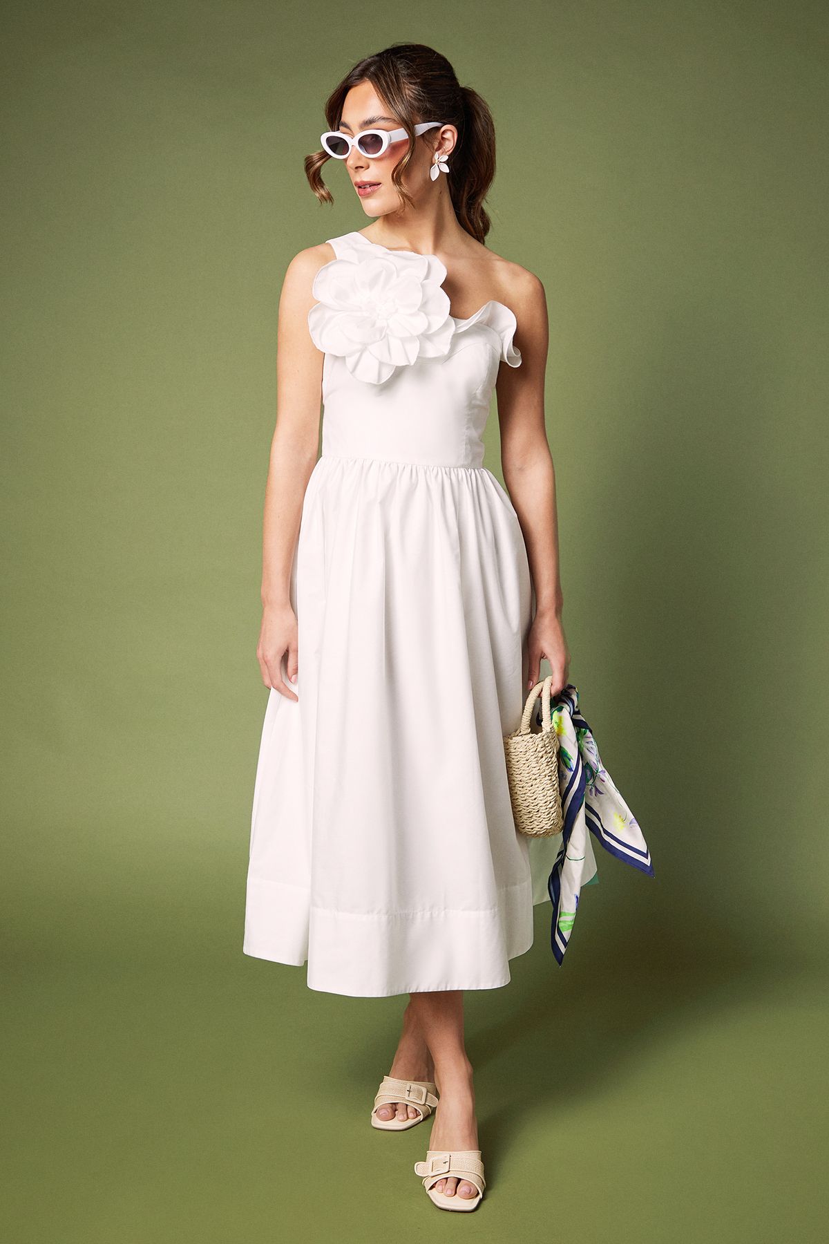 Coast One Shoulder Corsage Midi Dress White image 1