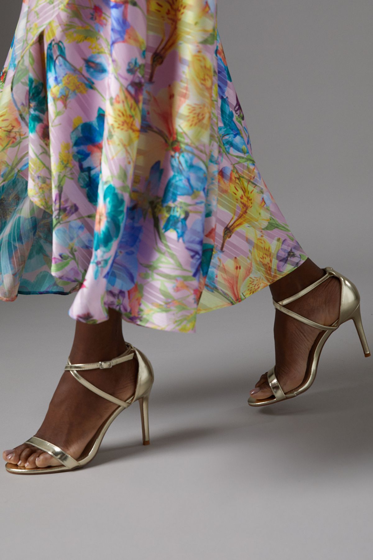 Coast Strictly Faux Leather Cross Strap High Stiletto Sandals Gold image 3