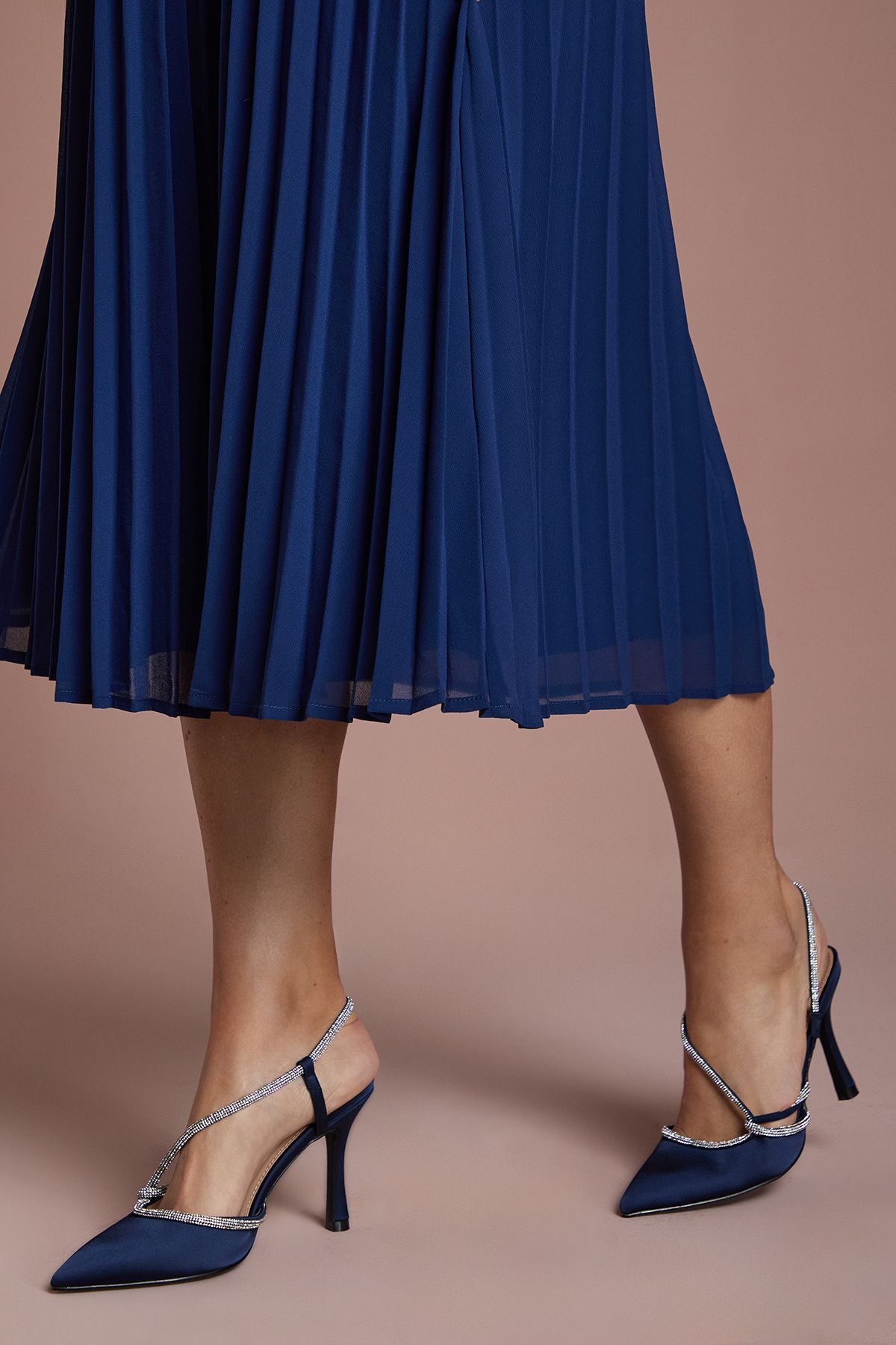 Coast Kimmie Satin Diamante Asymmetric Strap Pointed High Stiletto Heel Court Shoes Navy image 3