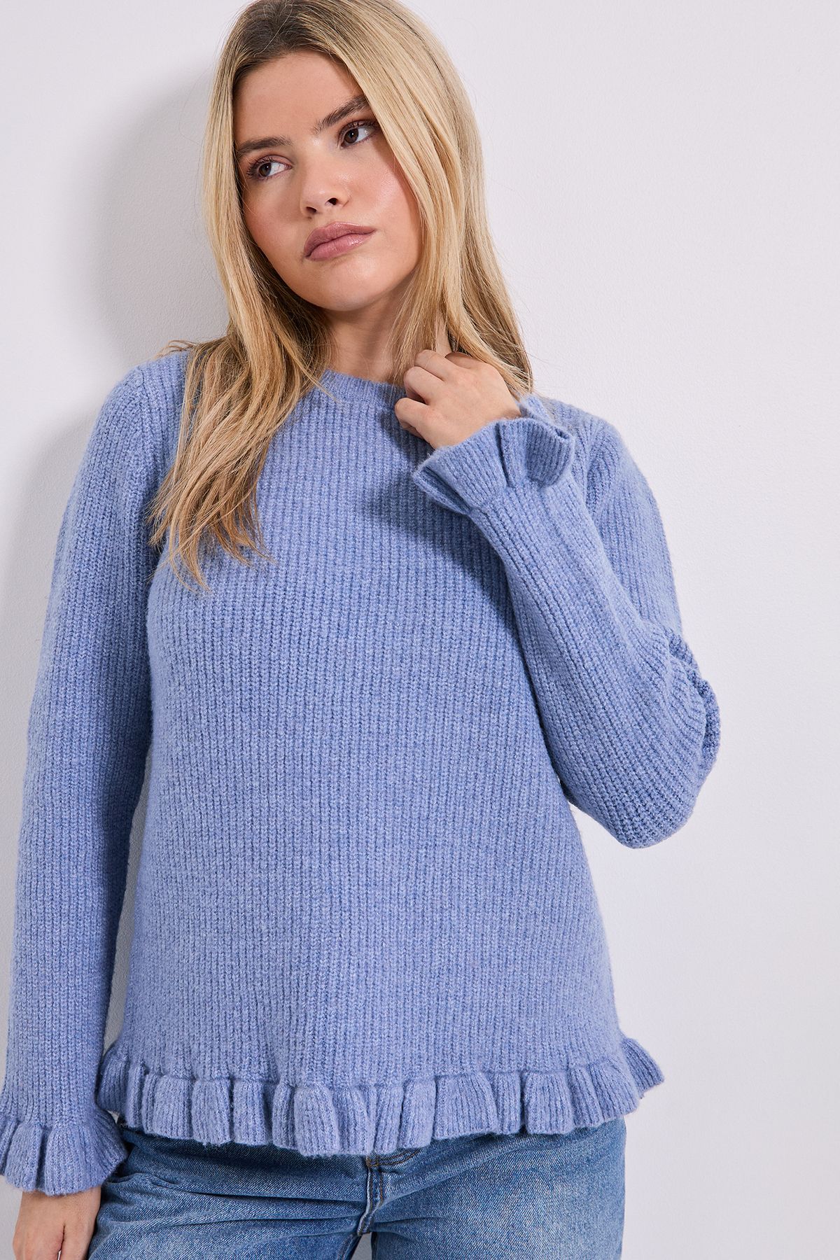 Dorothy Perkins Ribbed Ruffle Cuff Jumper Light Blue image 2