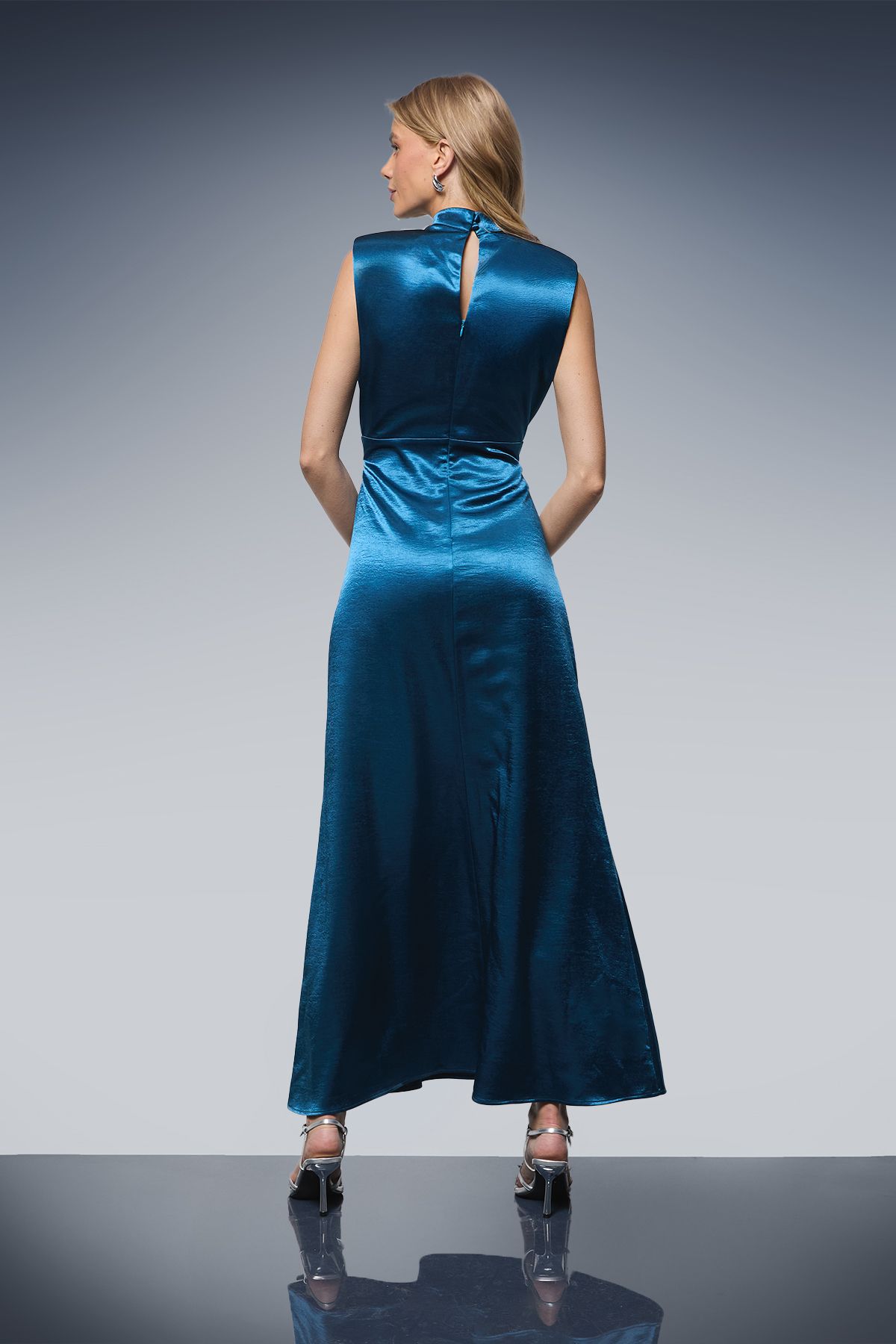 Oasis Lace Insert Sleeveless High Neck Midi Dress Teal image 3