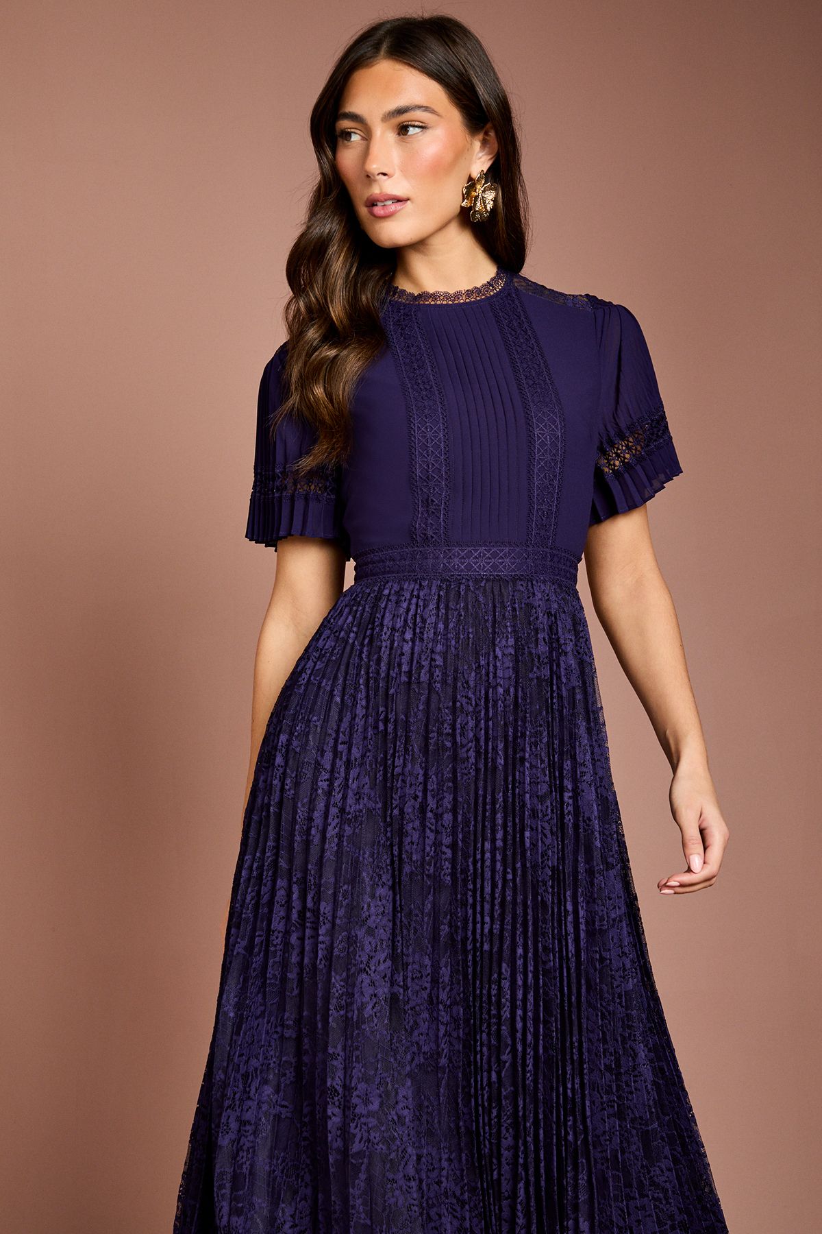 Coast Pleated Lace Midi Dress Navy image 4