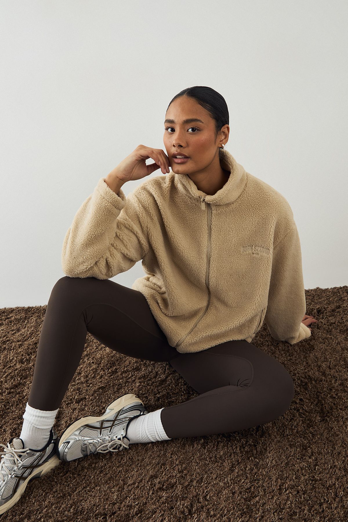 DSGN Studio DSGN Studio Borg Zip Through Funnel Neck Jacket Beige image 1