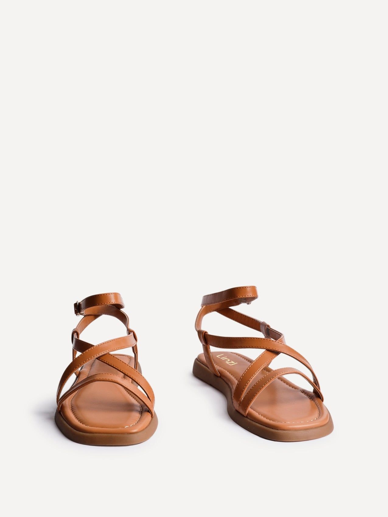 Linzi Valor Tan Faux Leather Strappy Flat Sandals image 3