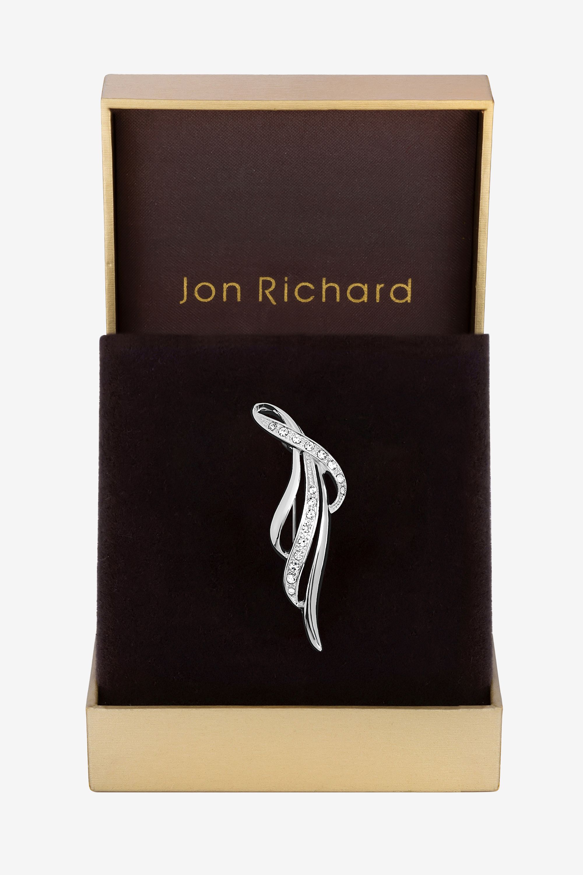 Jon Richard Jon Richard Silver Plated and Pave Contempoary Long Brooch - Gift Box image 1