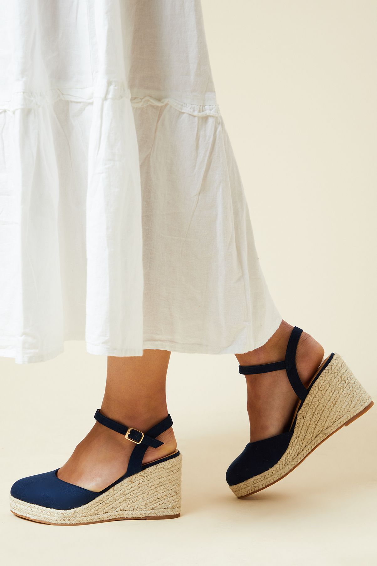 Dorothy Perkins Rumor Faux Suede Closed Toe Espadrille Wedge Sandals Navy image 2