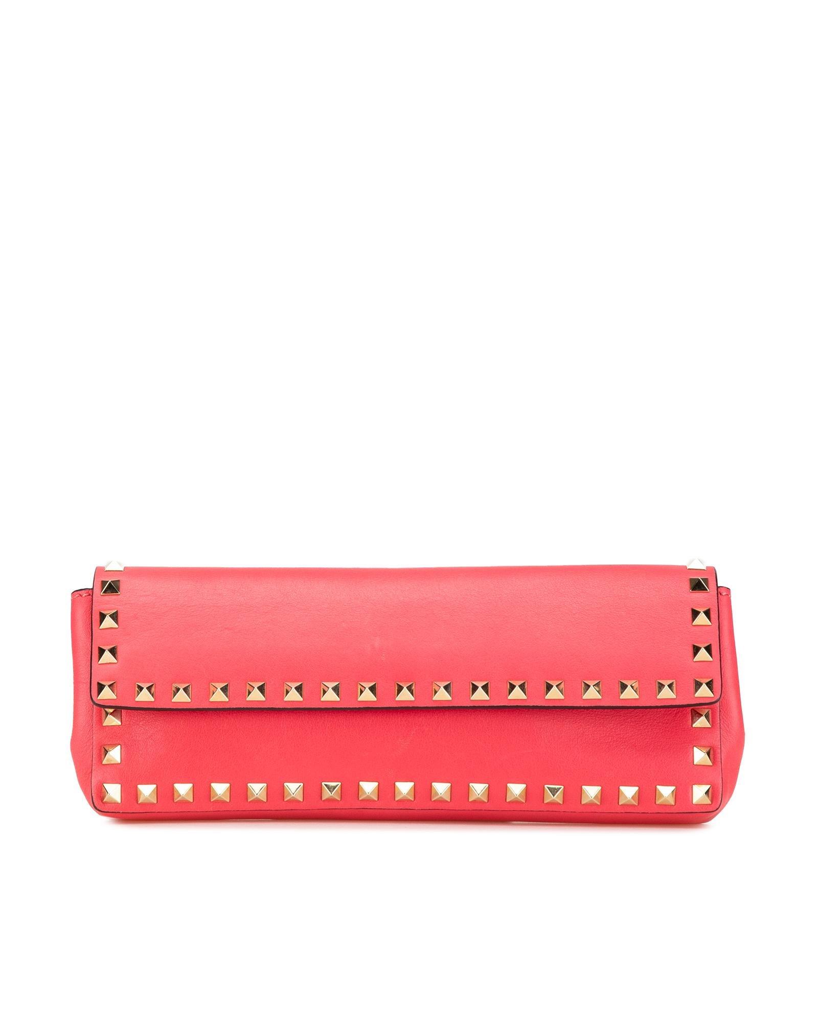 Valentino Preloved Studded Leather Clutch Wo - Pink Clutches