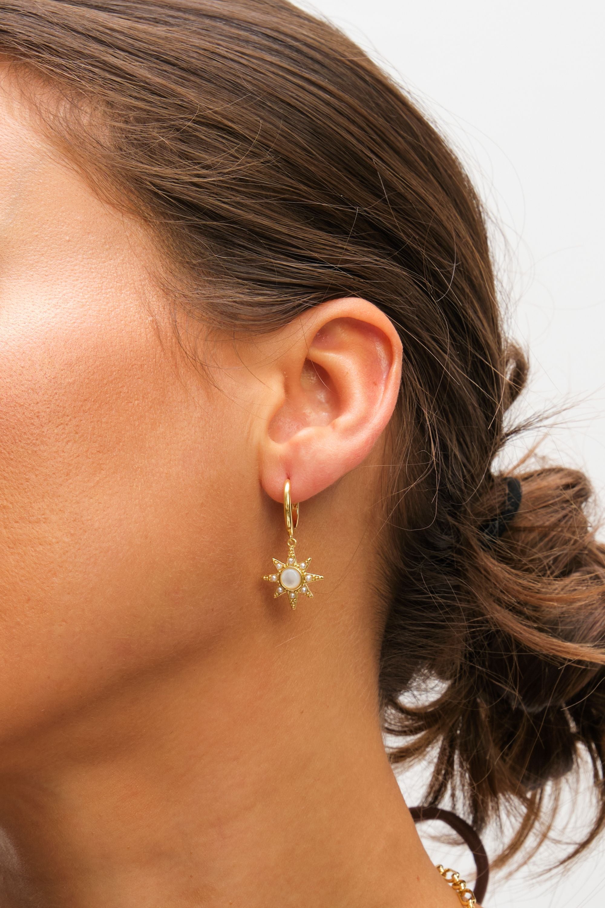 Inicio 14K Gold Plated and Mother of Pearl Star Earrings - Gift Pouch image 3