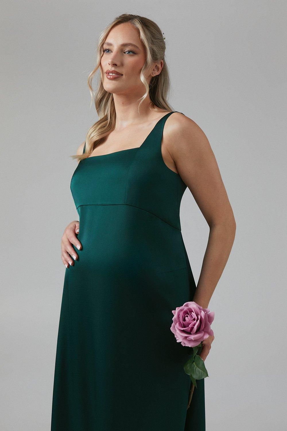 Coast Maternity Square Neck Satin Bridesmaid Maxi Dress Emerald image 4