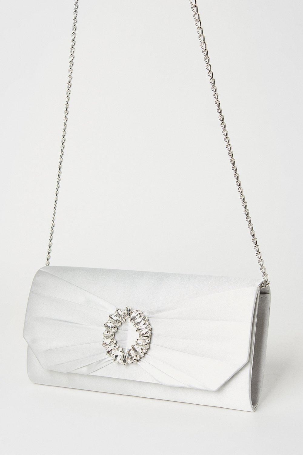 Dorothy Perkins Tyla Diamante Trim Satin Clutch Bag Silver image 3