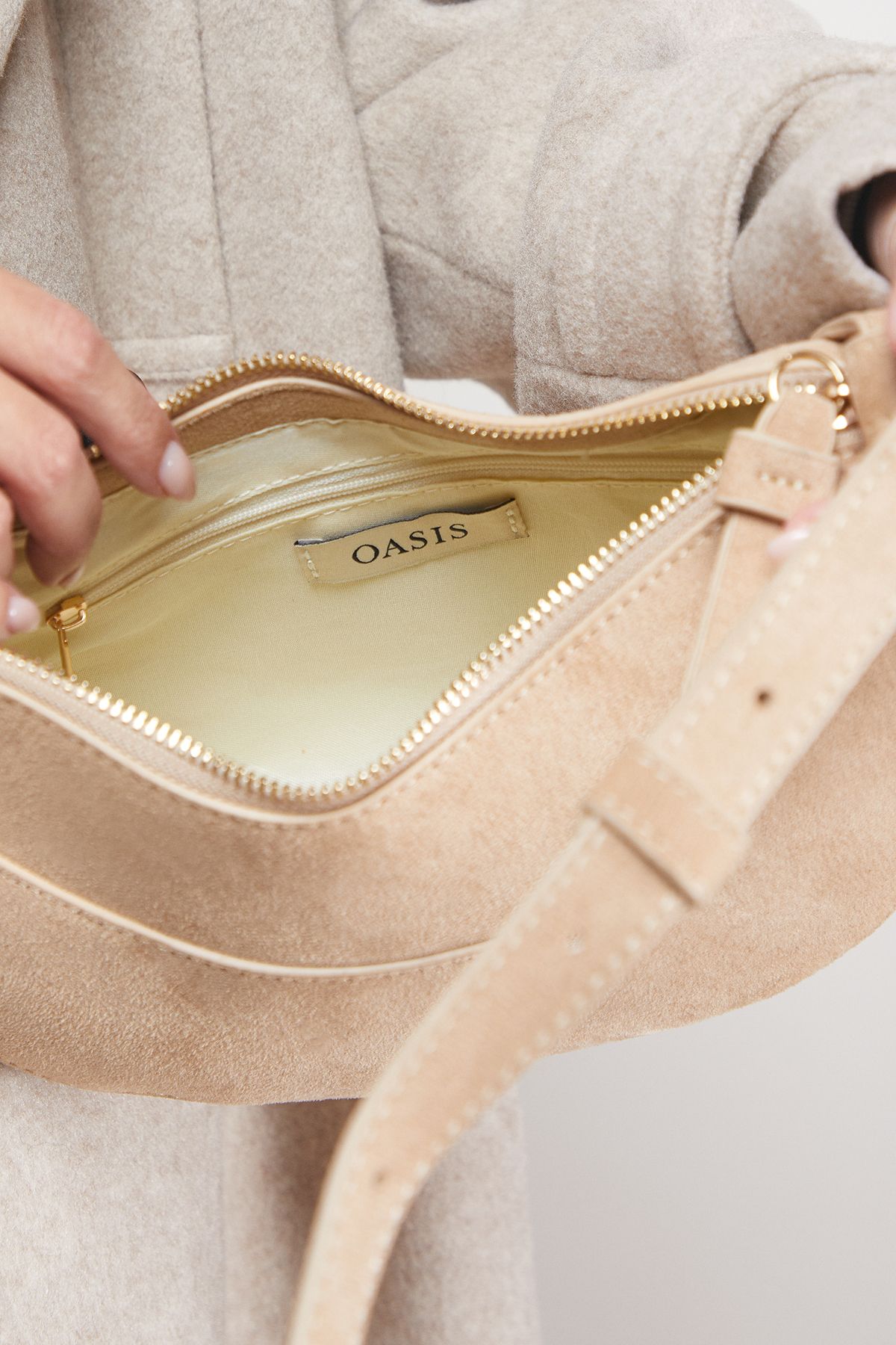 Oasis Relly Faux Suede Half Moon Crossbody Bag Neutral image 3
