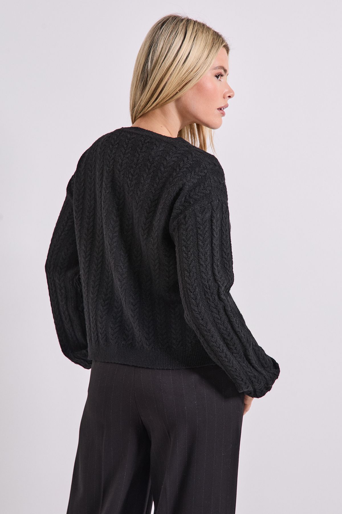 Dorothy Perkins Mini All Over Cable Knit Cardigan Black image 3