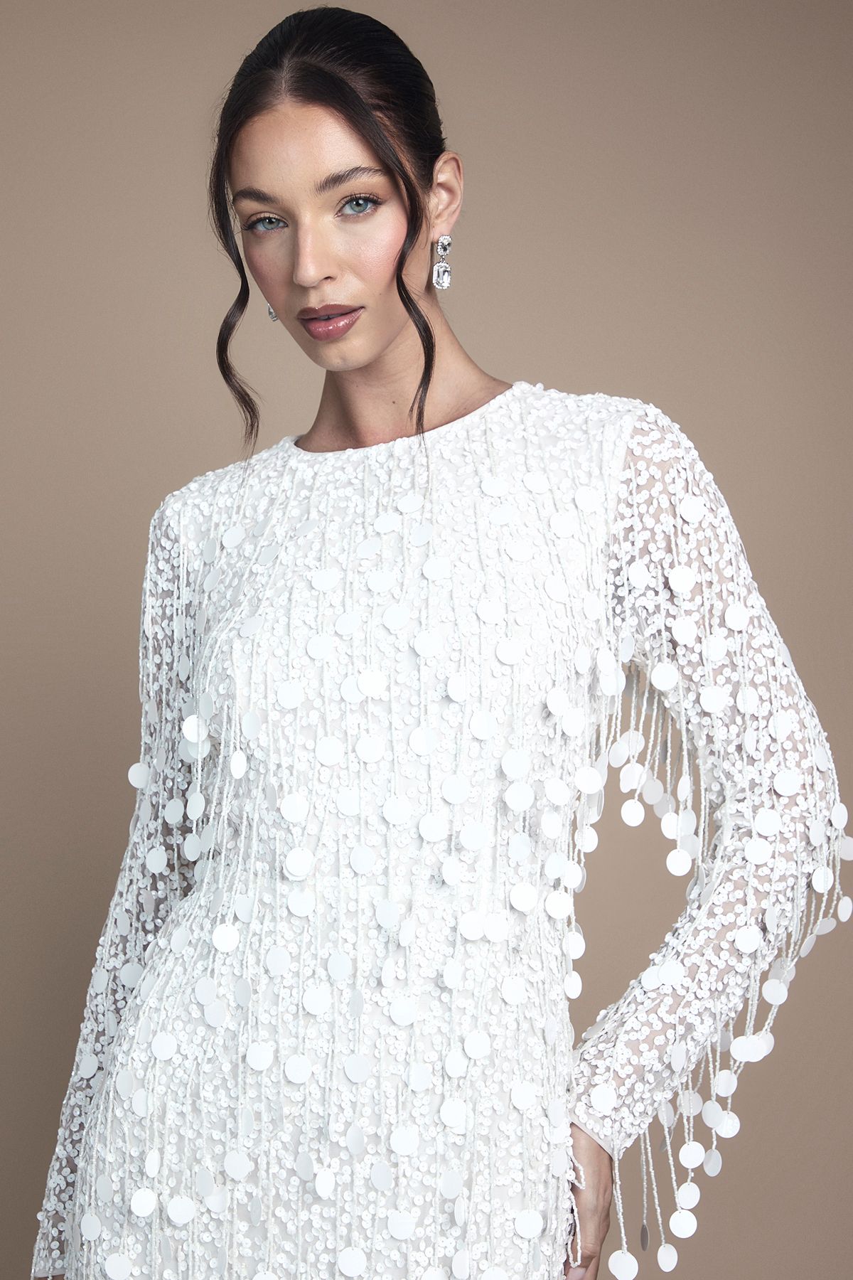 Coast Sequin Long Sleeve Midi Wedding Dress Ivory image 4