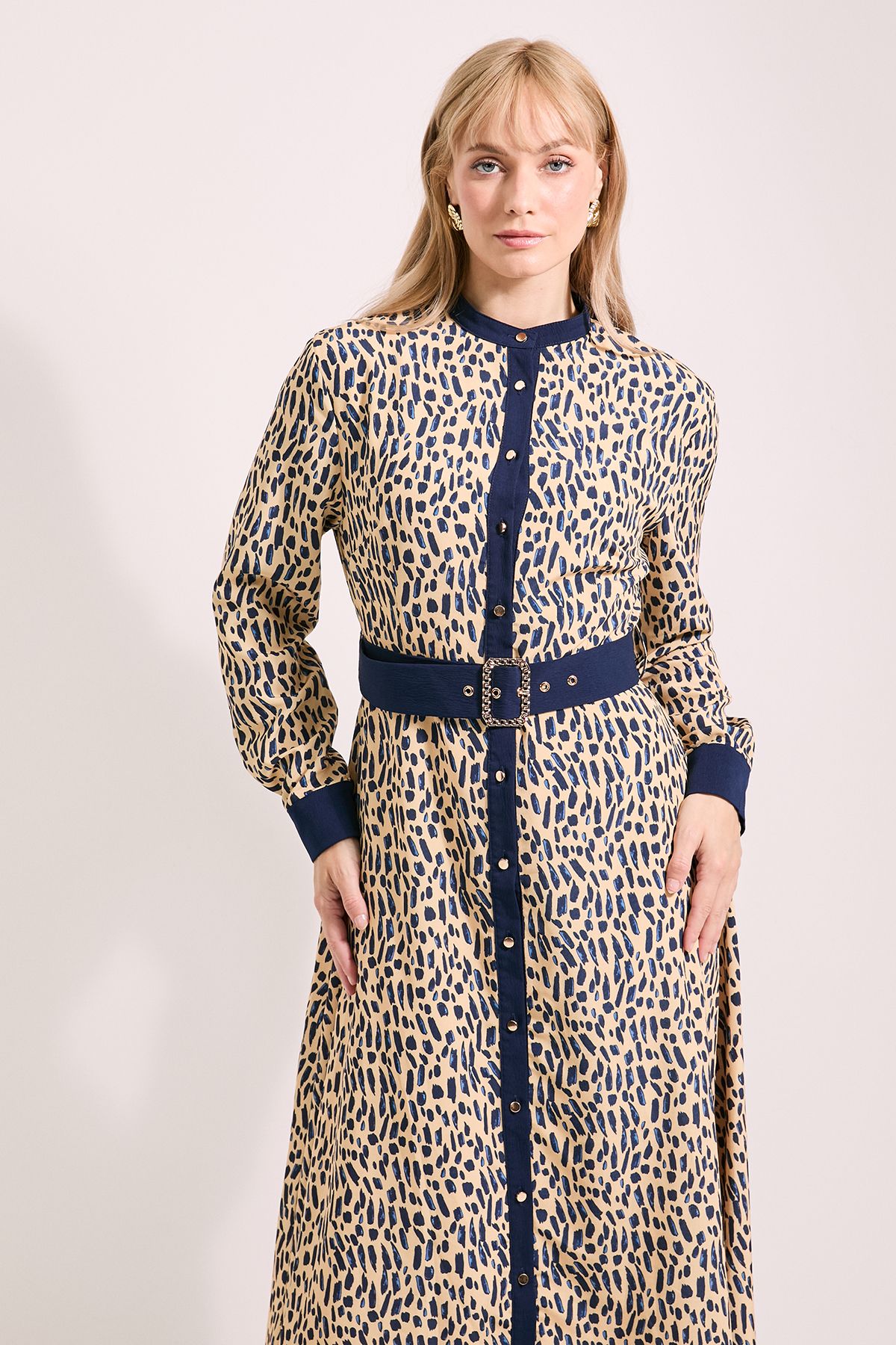 Principles Animal Contrast Collar Printed Belted Midi Dress Animal image 4