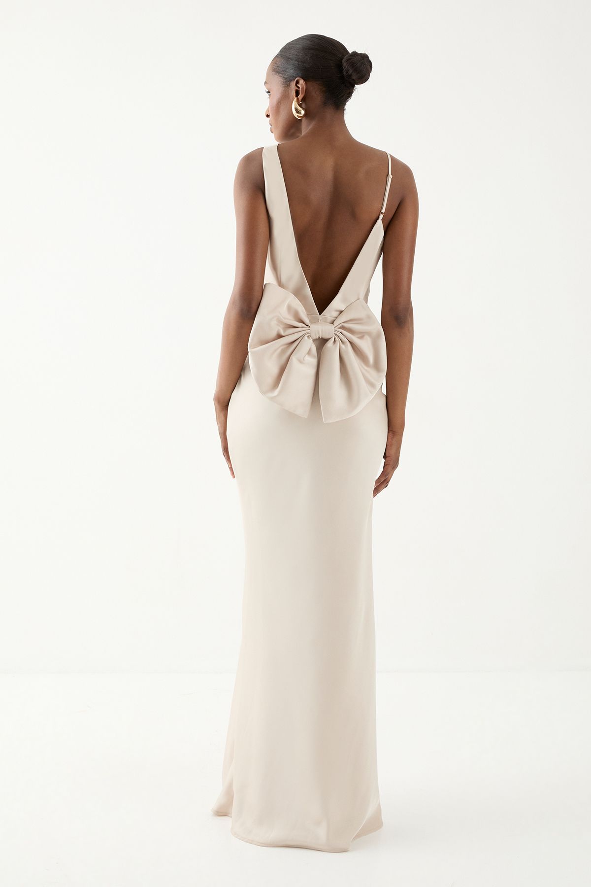 MissPap Asymmetric Bow Detail Bridesmaid Dress Champagne image 3