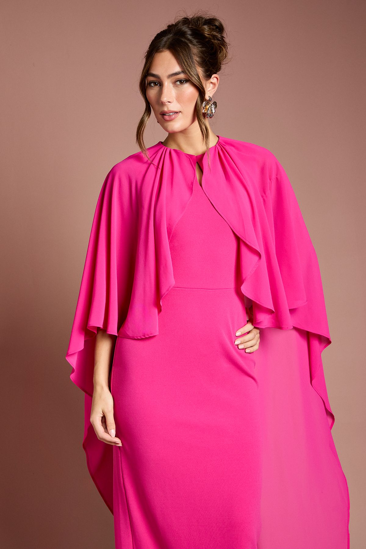 Coast Ruffle Chiffon Cape Crepe Maxi Dress Fuchsia image 2