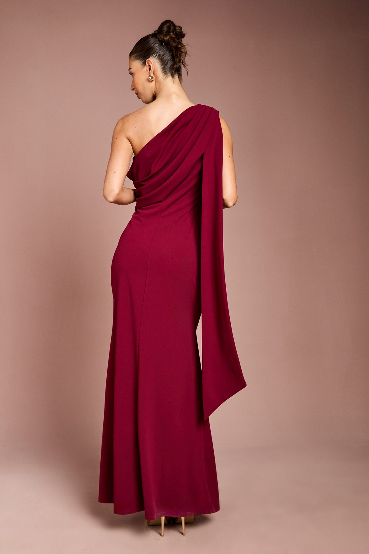 Coast One Shoulder Stretch Crepe Maxi Dress Wine image 3