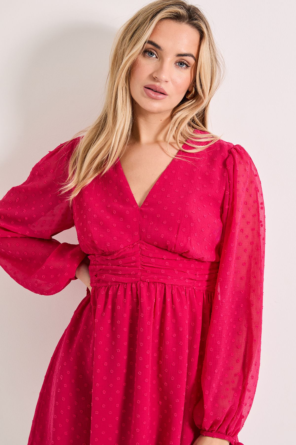 Dorothy Perkins Gathered Waistband Detail Chiffon Mini Dress Dark Pink image 4