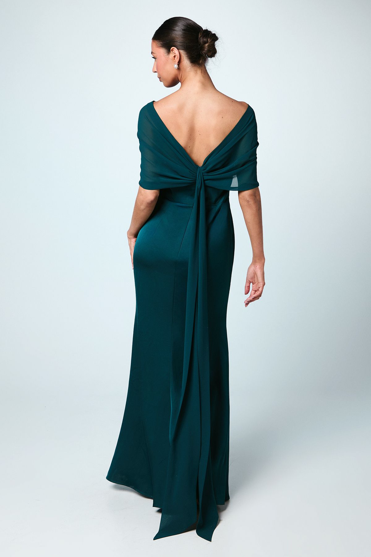 Coast Chiffon Bardot Satin Bridesmaid Dress Emerald image 3