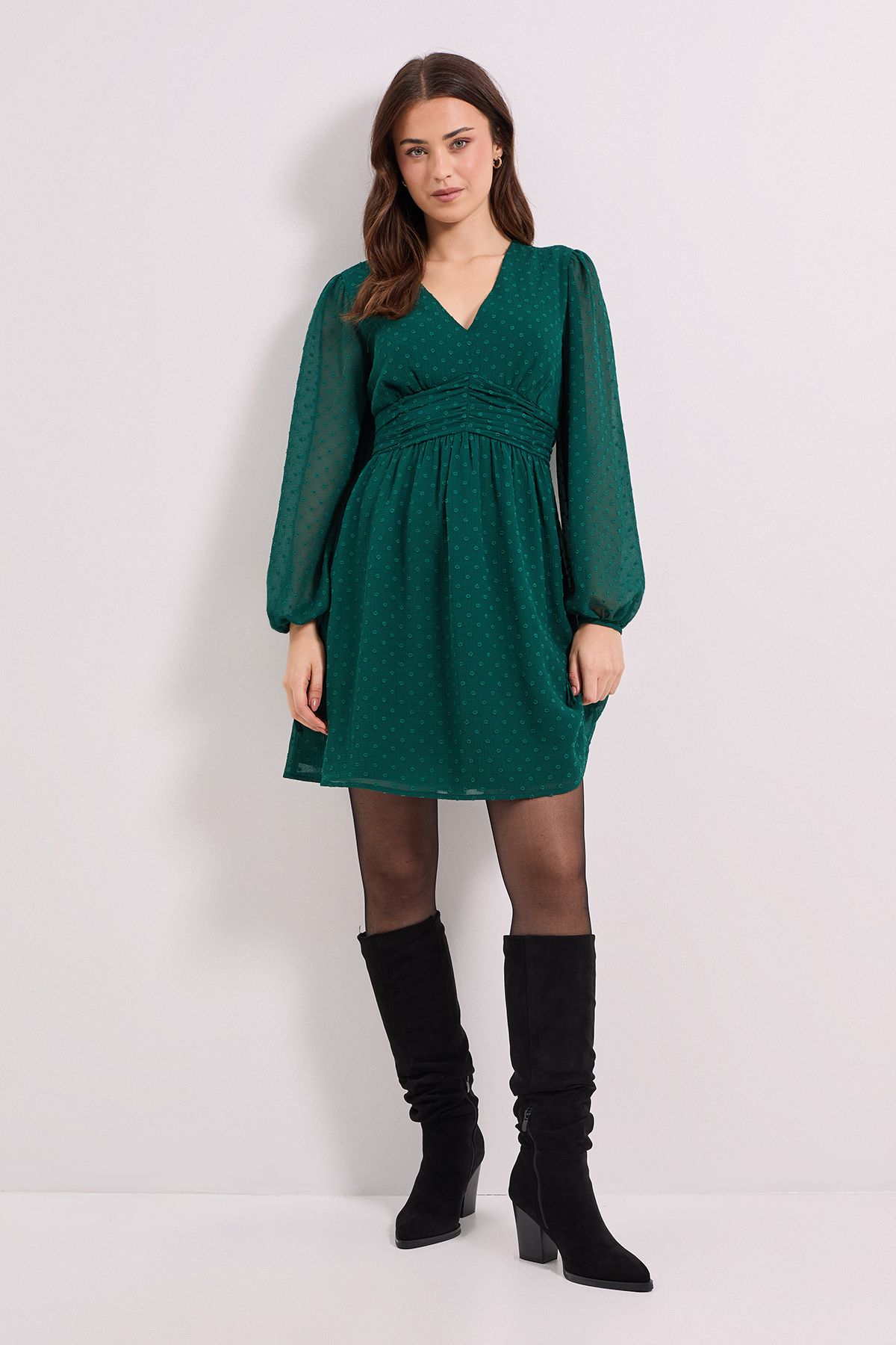 Dorothy Perkins Gathered Waistband Detail Chiffon Mini Dress Forest image 2