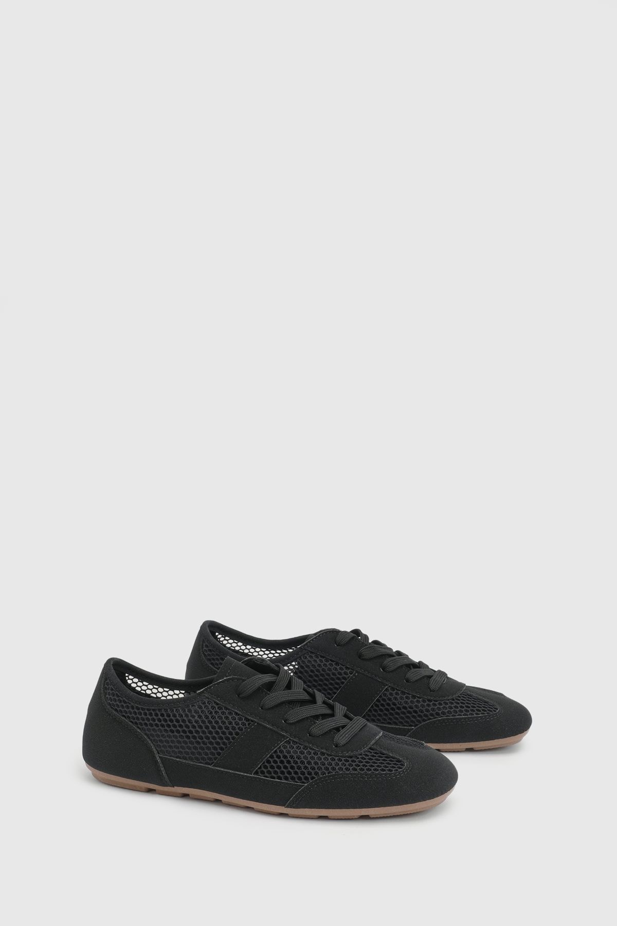 Oasis Tracie Faux Leather Mesh Lace Up Trainers Black