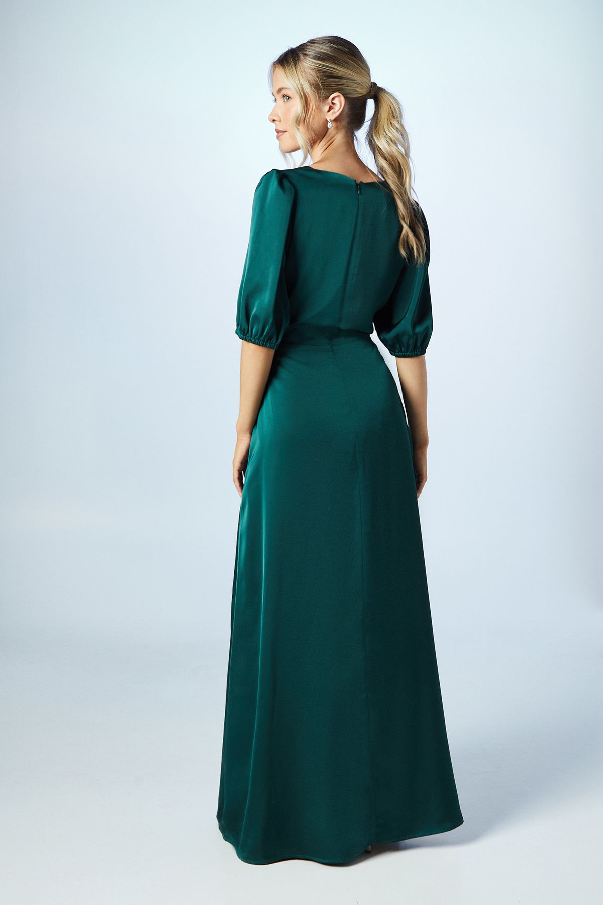 Coast Teen Puff Sleeve Satin Bridesmaid Dress Emerald image 4