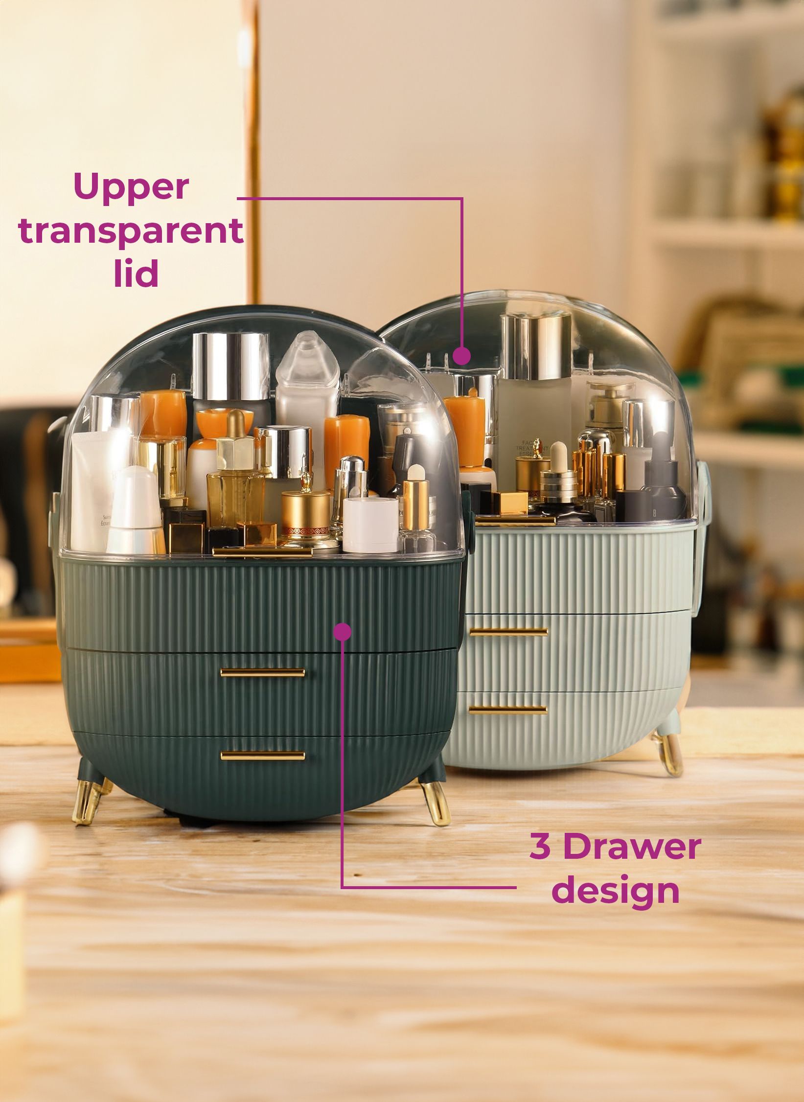 Neo Mint Green Three Layer Cosmetic Makeup Storage Organiser Skincare Display Box Case With Portable Handle image 5