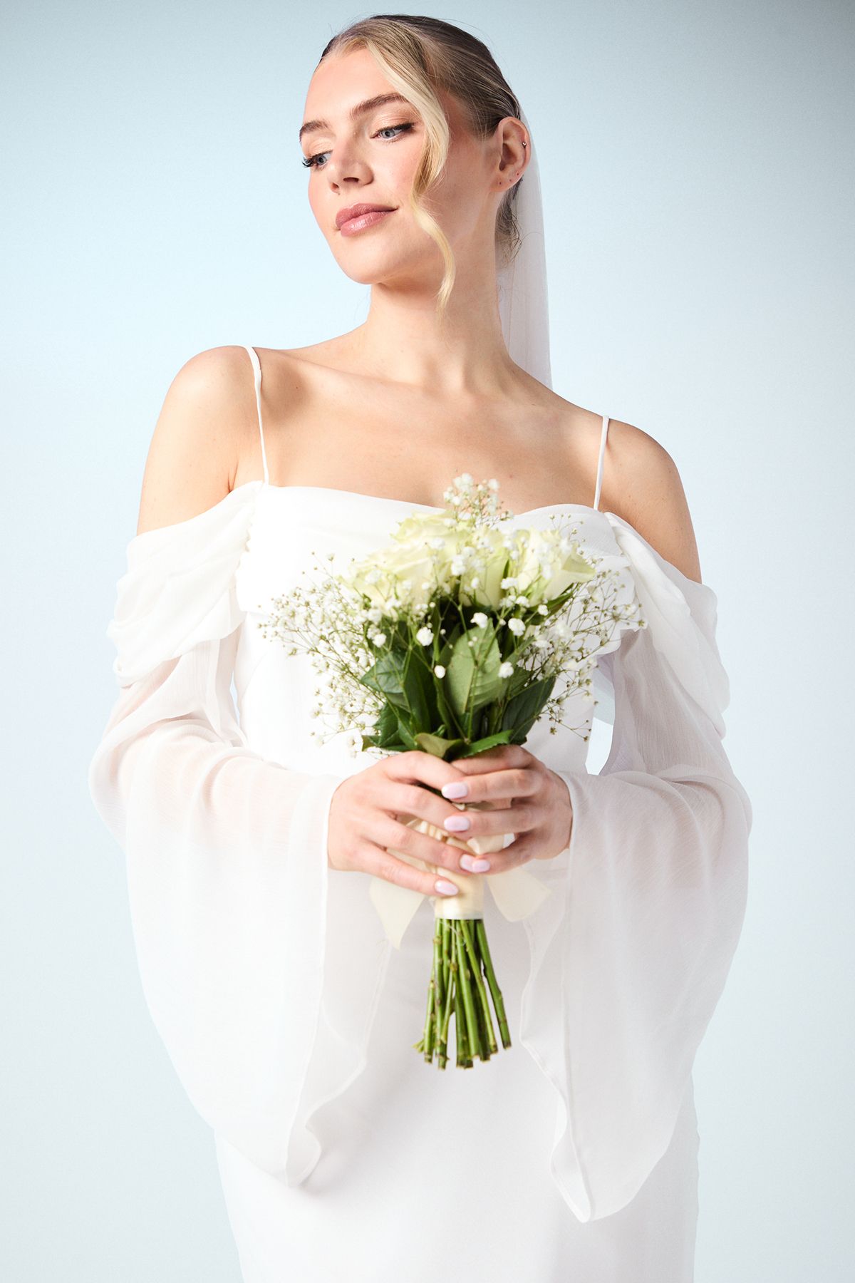 Coast Flare Sleeve Cowl Neck Chiffon Beach Wedding Dress Ivory image 2