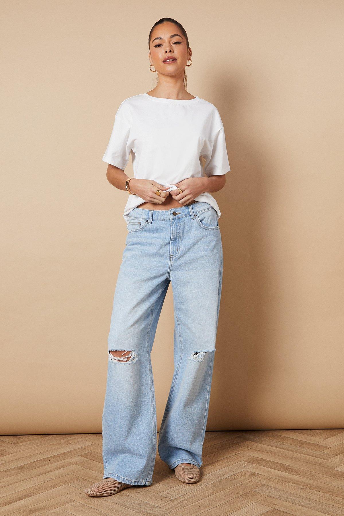 Oasis Denim Straight Leg Jean With Rips Light Wash image 4