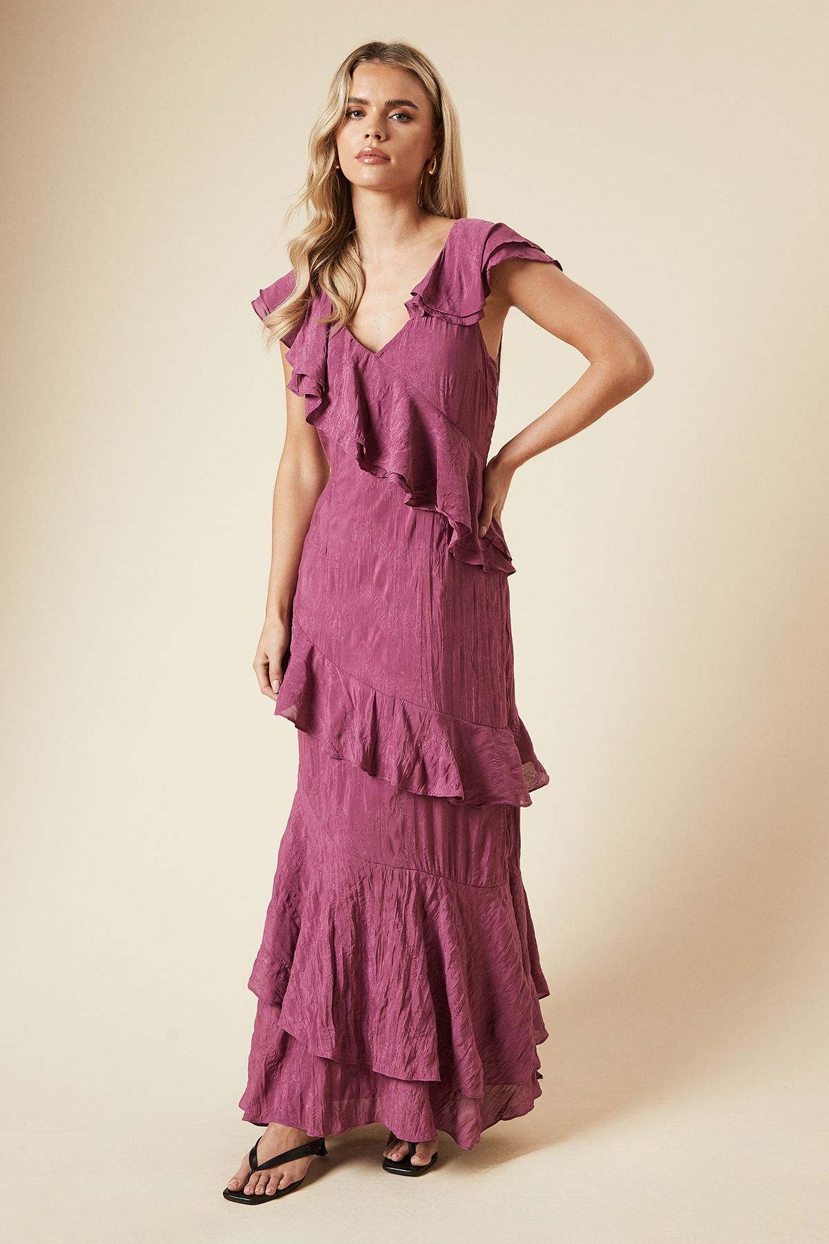 Dorothy Perkins Petite DP Luxe Textured Sleeveless Ruffle Midi Dress Rose image 1