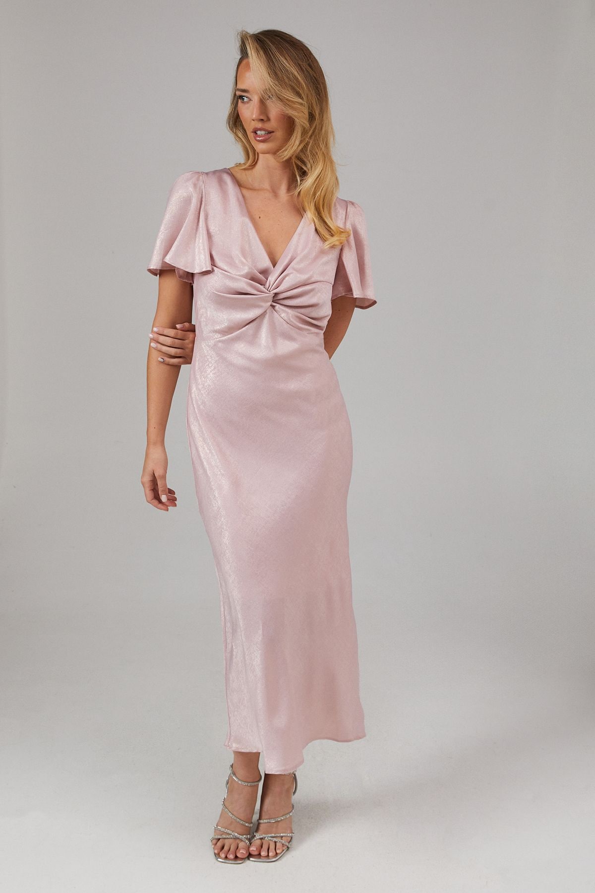 Oasis Shimmer Chiffon Twist Front Bridesmaid Dress Blush image 1